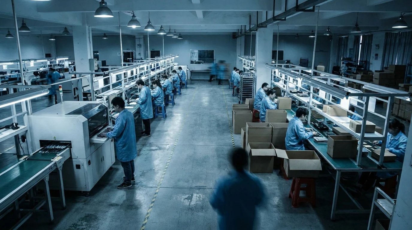 Safety alarm factory audit walkthrough — floor to SMT line to QC lab to packing