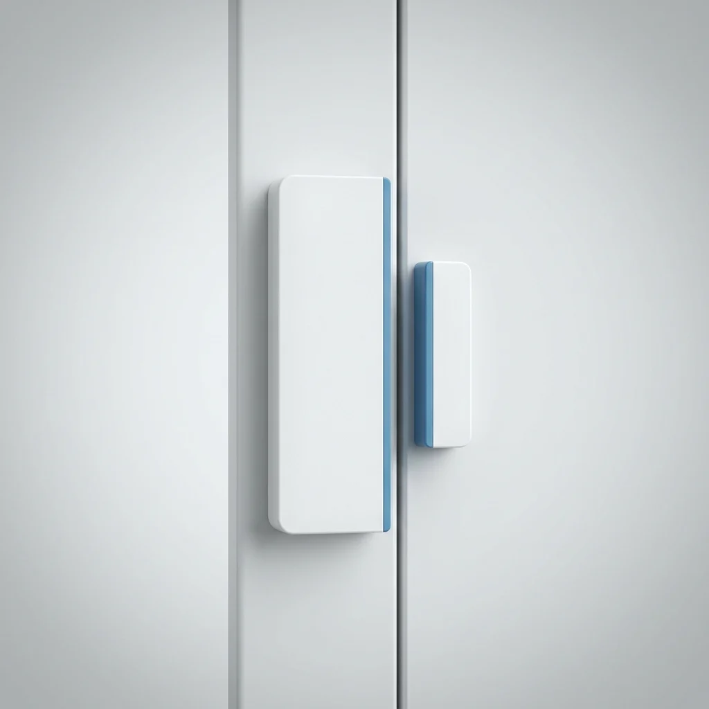 Door and window sensor alarm manufacturer — slim magnetic contact sensor mounted across a door seam