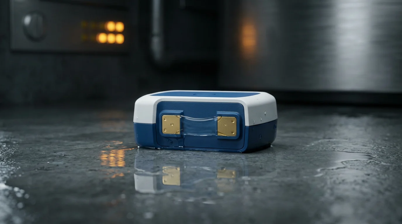 Water leak detector manufacturer — spot probe on a shallow wet surface as a rising film bridges the gold contacts